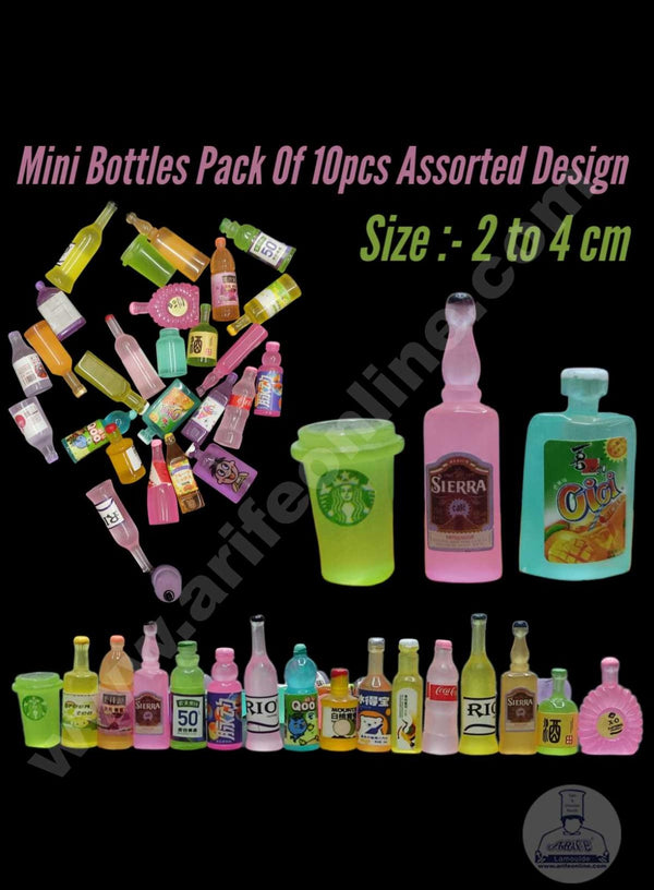 CAKE DECOR™ Miniature High Quality Resin Juice Bottles For Cake Toppers & Decorations - 10 Pcs Pack