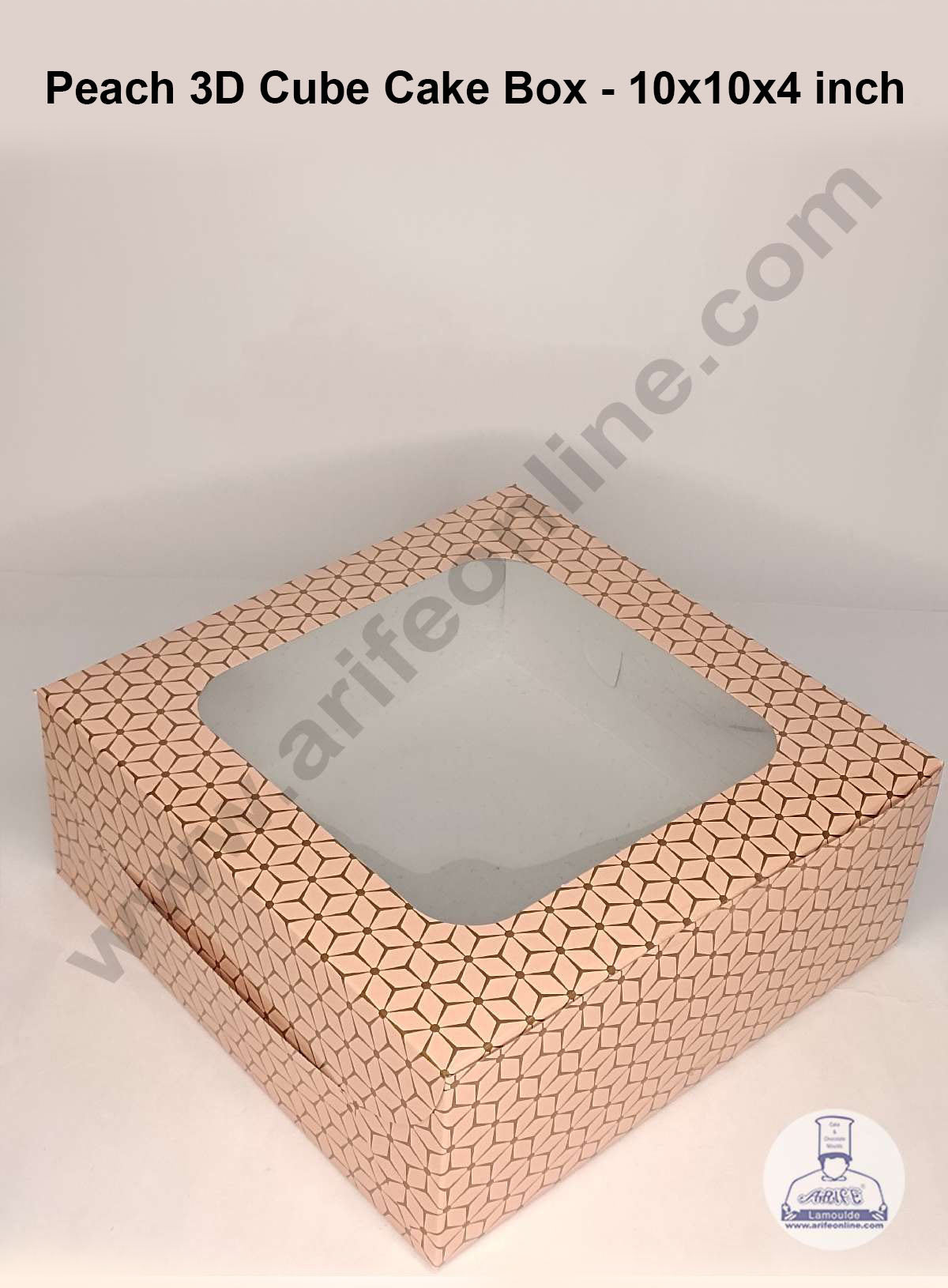 CAKE DECOR™ 3D Cube Print Cake Boxes Peach Color Paper Boxes 10x10x4