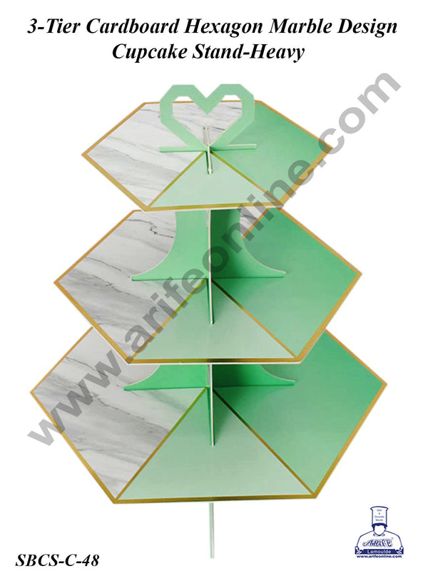 Cake Decor™ 3-Tier Cardboard Hexagon Marble Design Cupcake Stand-Heavy