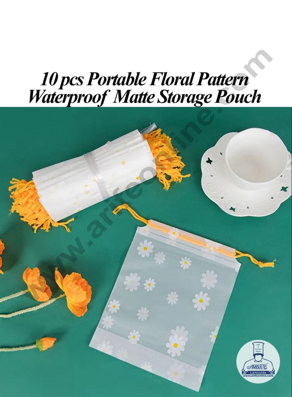 CAKE DECOR™ 10 Pcs Portable Floral Pattern Waterproof  Matte Storage Pouch | Goodie Bag | Candy Bag