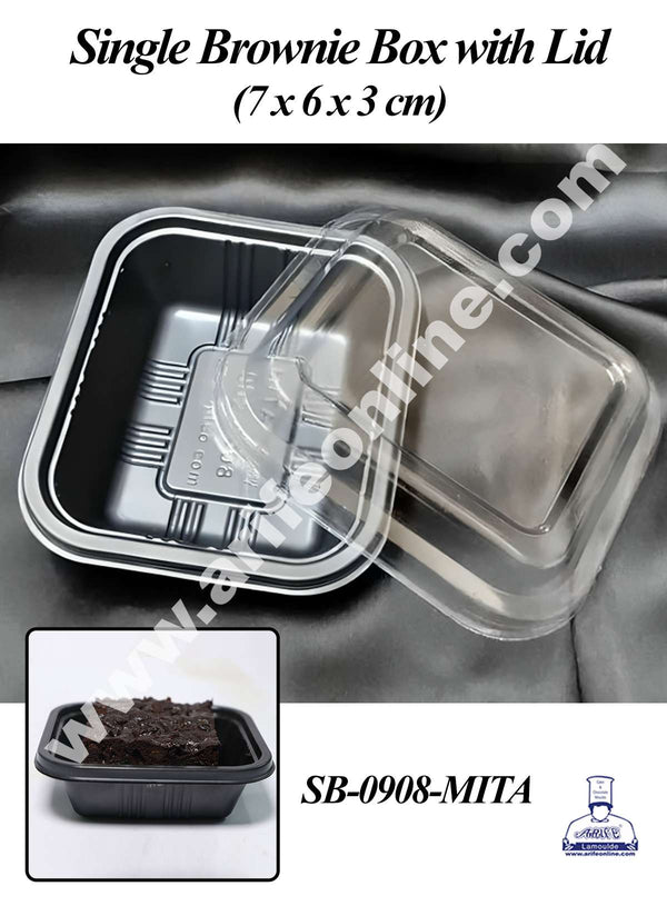 CAKE DECOR™ PVC Single Brownie Box with Lid | Pudding Box | Mini Dessert Package - (5 Pcs Pack)