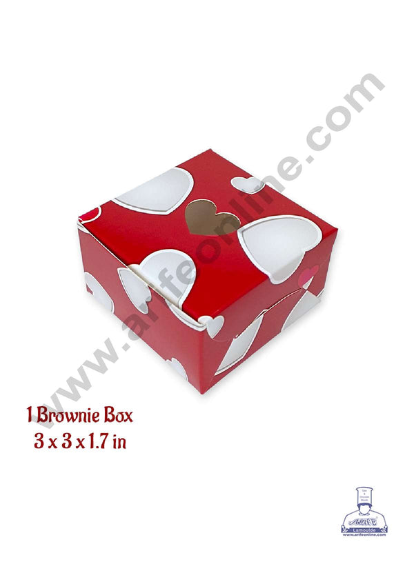 CAKE DECOR™ Valentine's Theme 1 Cavity Brownie Boxes with Heart Cutout Window – Heart Print ( 10 Pcs Pack )