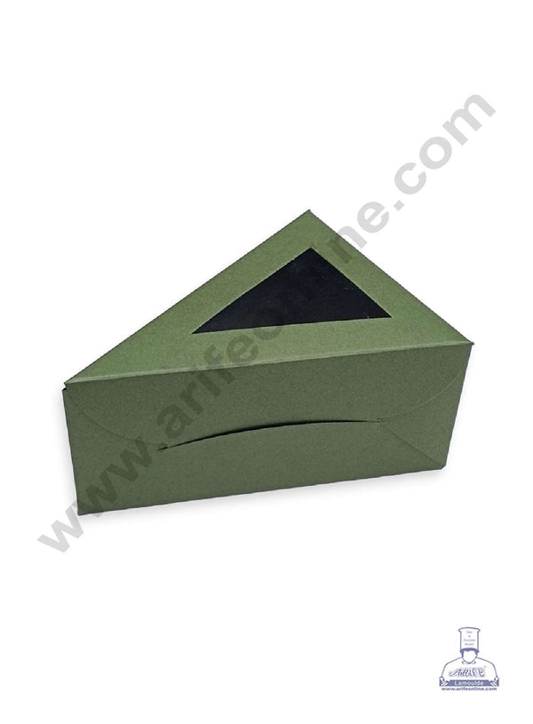 CAKE DECOR™ 1 Cake Slice Box | Triangle Shape Cheese Slice Box | Pastry Box | Chocolate Box - Dark Olive Green (10 pcs Pack)