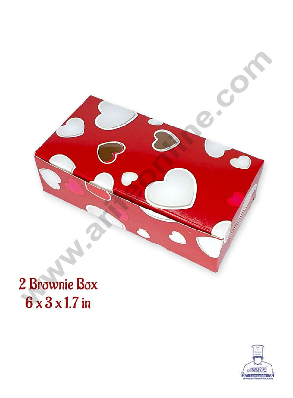 CAKE DECOR™ Valentine's Theme 2 Cavity Brownie Boxes with Heart Cutout Window – Heart Print ( 10 Pcs Pack )