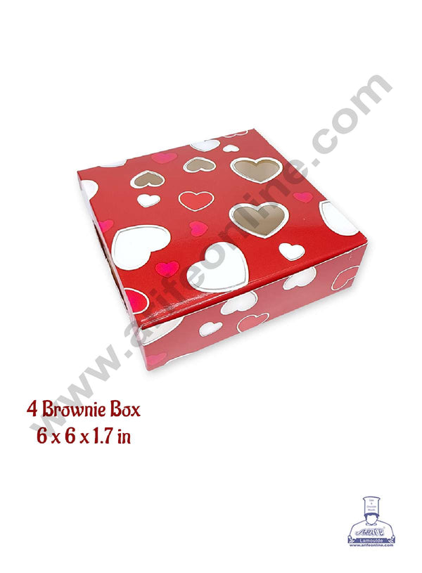 CAKE DECOR™ Valentine's Theme 4 Cavity Brownie Boxes with Heart Cutout Window – Heart Print ( 10 Pcs Pack )