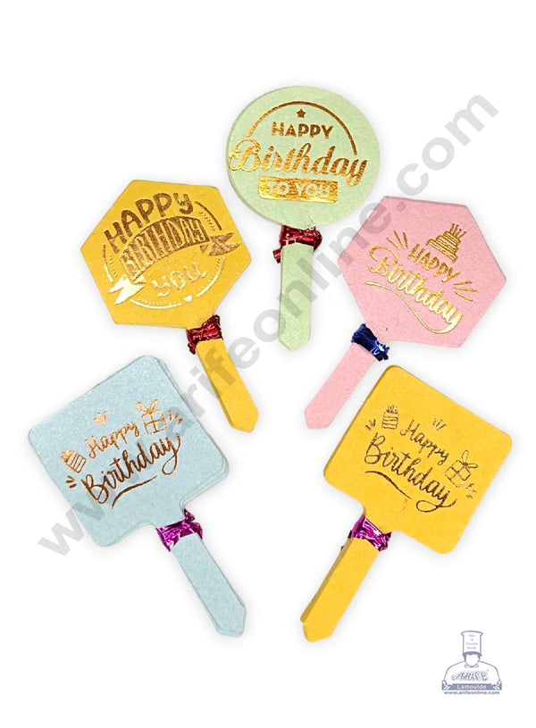 CAKE DECOR™ 50 pcs Happy Birthday Tag Mix Solid Colors Paper Topper For Cake And Cupcake