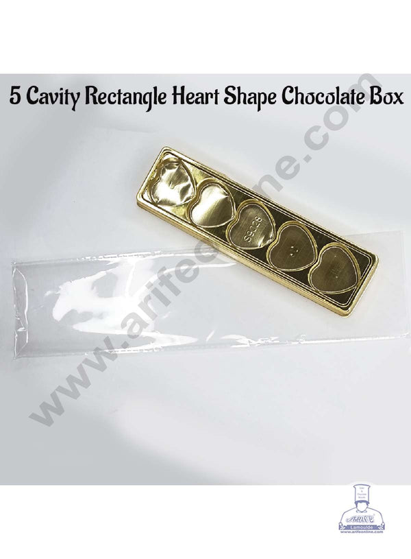 CAKE DECOR™ 5 Cavity Rectangle Heart Shape Chocolate Box | Valentine's Theme Box - Theme 03