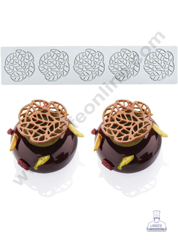 CAKE DECOR™ 5 Cavity Leaf Flower Cutout Silicone Lace Mould, Cake Decorative Silicone Lace Mat Cake Baking Mat (SBSM-JSC3863)