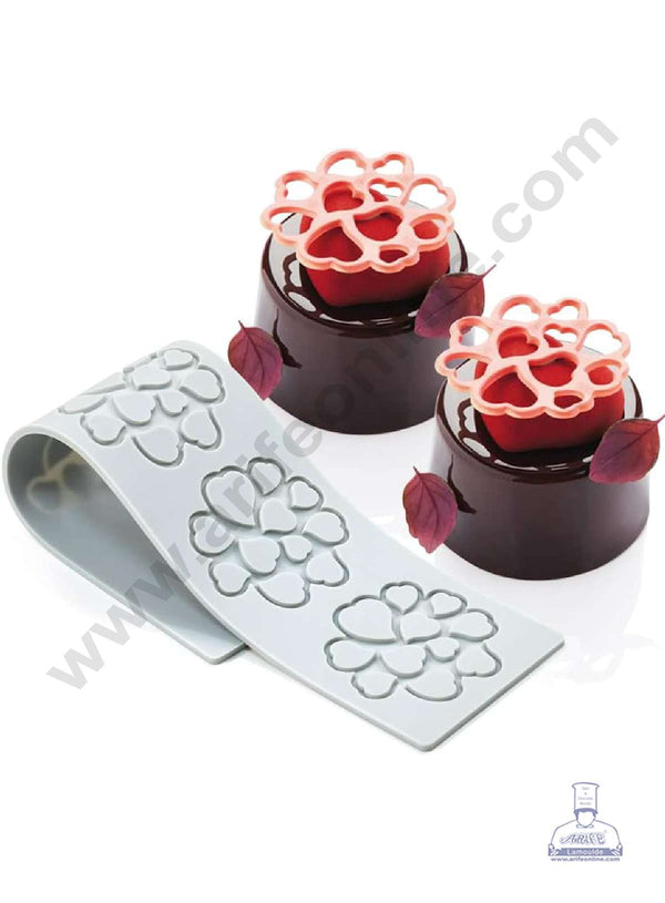 CAKE DECOR™ 5 Cavity Mini Heart Shape Cutout Silicone Lace Mould, Cake Decorative Silicone Lace Mat Cake Baking Mat (SBSM-JSC3864)