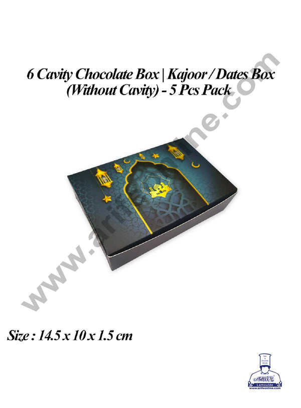 CAKE DECOR™ 6 Cavity Chocolate Box (Without Cavity) | Kajoor/Dates Box | Ramadan Theme | Sweet Box - 5 Pcs Pack