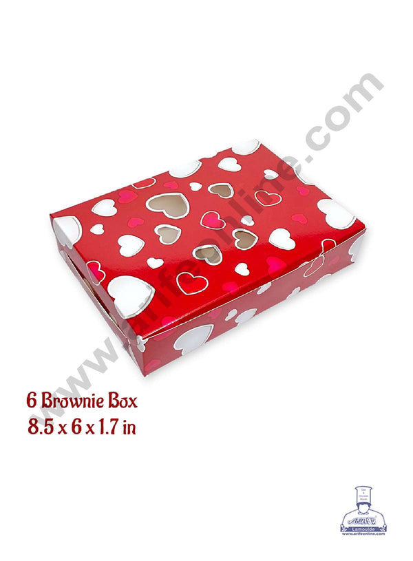 CAKE DECOR™ Valentine's Theme 6 Cavity Brownie Boxes with Heart Cutout Window – Heart Print ( 10 Pcs Pack )