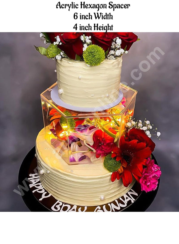 CAKE DECOR™ Hexagon FILL-A-TIER Acrylic Cake Spacer 6 inch X 4 inch Clear Cake Display Spacer