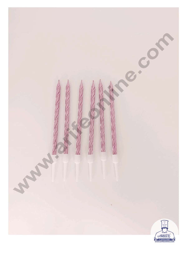CAKE DECOR™ 6 pcs Rose Gold Twist Long Thin Candle for Party Decoration for Cake and Cupcake