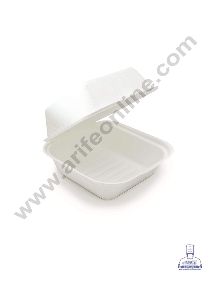 Cake Decor 5"X5" Burger Box Bento Box 100% Eco Friendly Food Take Away Container with Smart Lock Lid (Pack of 25 Container's)