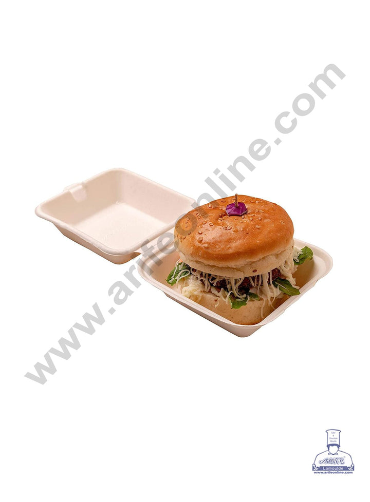 Cake Decor 5"X5" Burger Box Bento Box 100% Eco Friendly Food Take Away Container with Smart Lock Lid (Pack of 25 Container's)