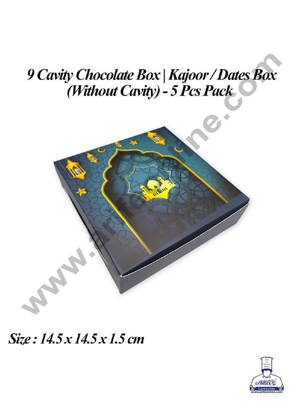CAKE DECOR™ 9 Cavity Chocolate Box (Without Cavity) | Kajoor/Dates Box | Ramadan Theme | Sweet Box - 5 Pcs Pack
