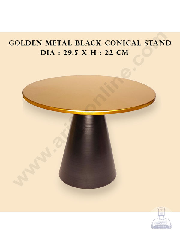 CAKE DECOR™ Gold Metal Cake Tray with Black Conical Stand Cake Stand | Dessert Stand | Cupcake Stand