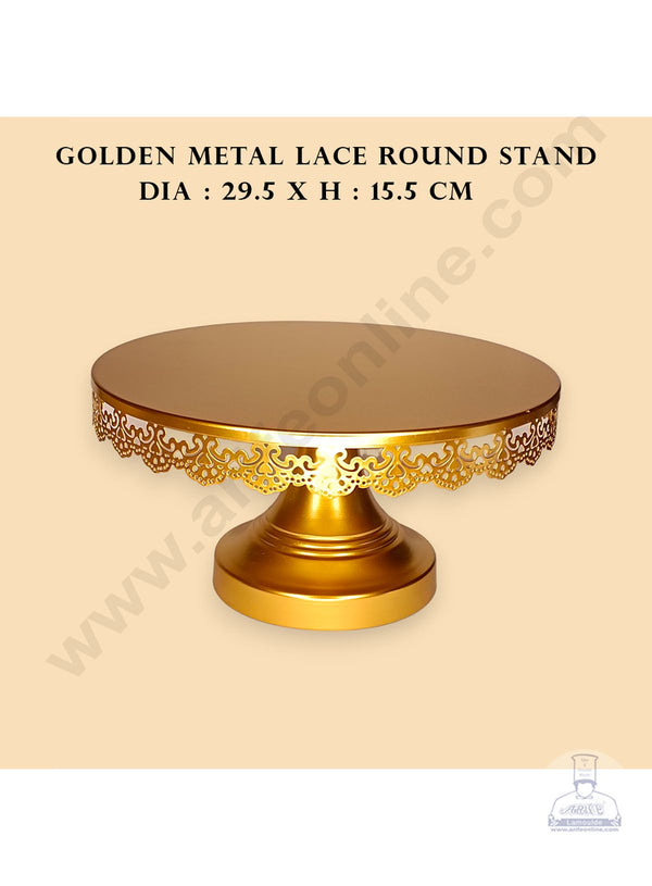 CAKE DECOR™ Round Golden Metal Cake Stand with Lace Border | Dessert Stand | Cupcake Stand