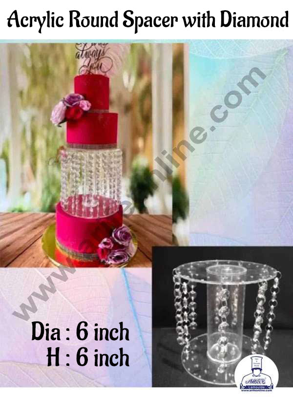 CAKE DECOR™ Acrylic Round Tier Cake Spacer with Diamond 6 Inch Base & 6 Inch Height (SB-Jhaalar-01)