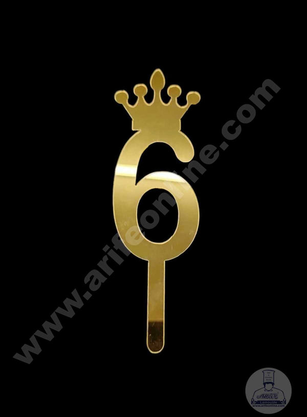 CAKE DECOR™ 5 Inch Acrylic Golden Number Toppers - Six Number With Crown