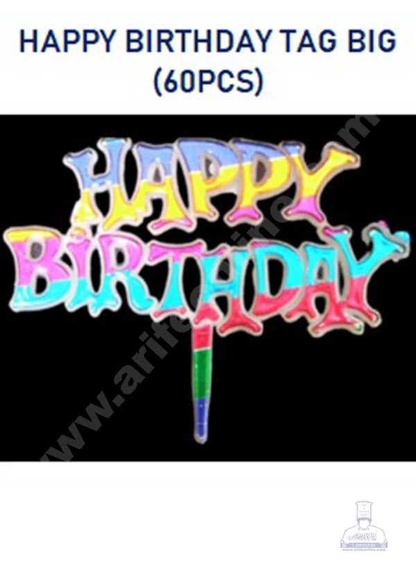 CAKE DECOR™ Multi Color Big Happy Birthday Cake Tag Cake Topper (Pack of 60 Pcs)