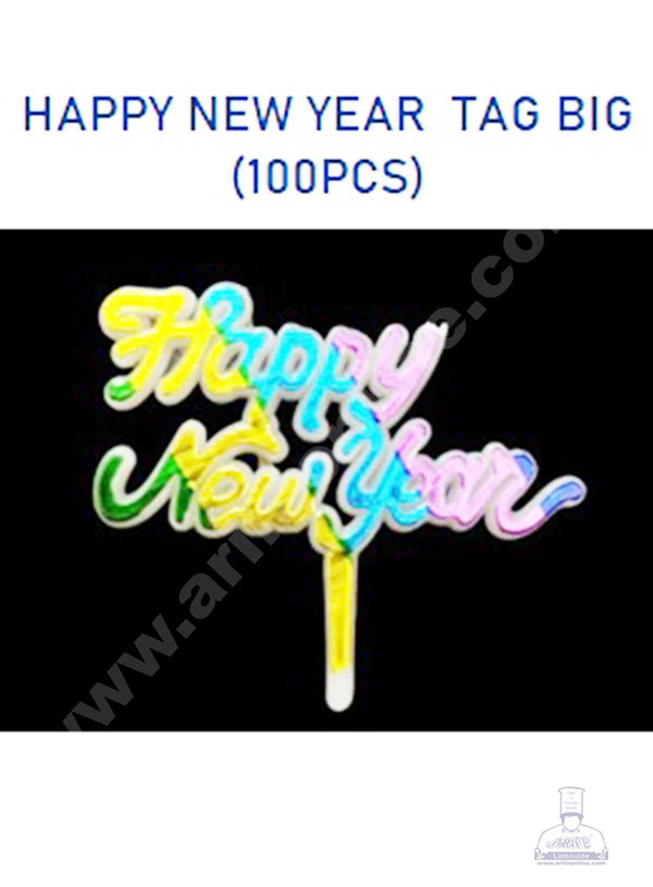 CAKE DECOR™ Multi Color Big Happy New Year Cake Tag Cake Topper (Pack of 100 Pcs)