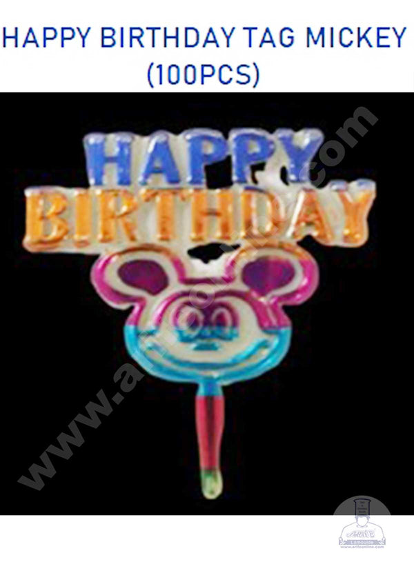 CAKE DECOR™ Multi Color Happy Birthday Mickey Face Cake Tag Cake Topper (Pack of 100 Pcs)