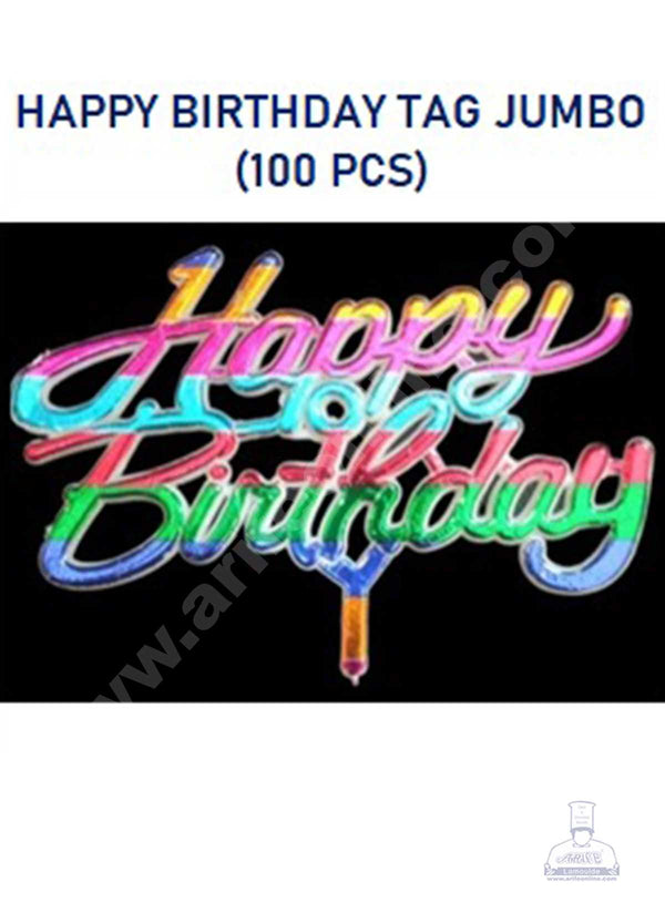 CAKE DECOR™ Multi Color Jumbo Happy Birthday Cake Tag Cake Topper (Pack of 100 Pcs)