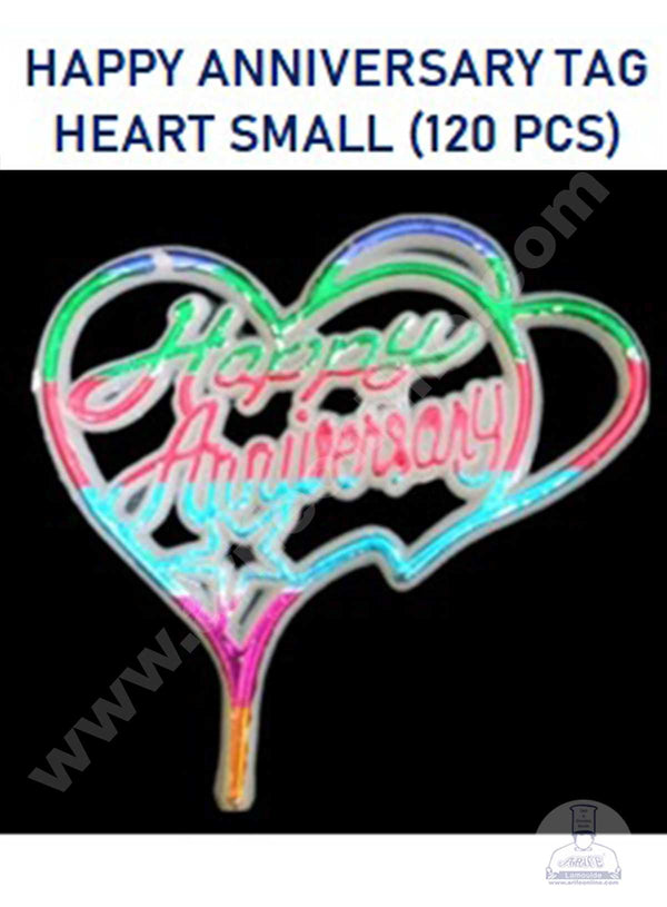 CAKE DECOR™ Multi Color Small Happy Anniversary Heart Cake Tag Cake Topper (Pack of 120 Pcs)