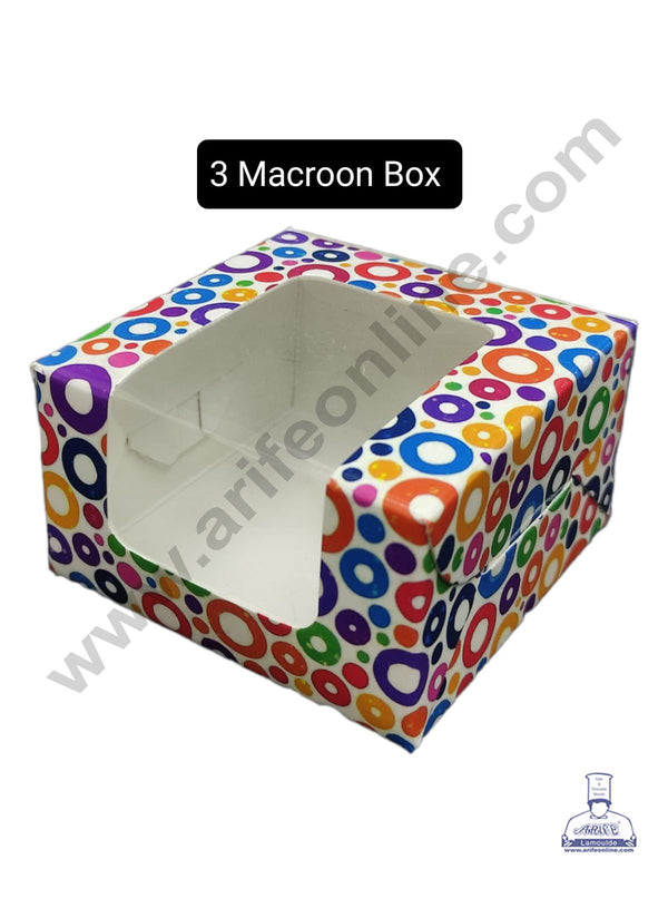 CAKE DECOR™ Printed - 02 3 Macaroon Boxes with Clear Window, Macaroon Carriers , Printed - 02 (10 Pc Pack)