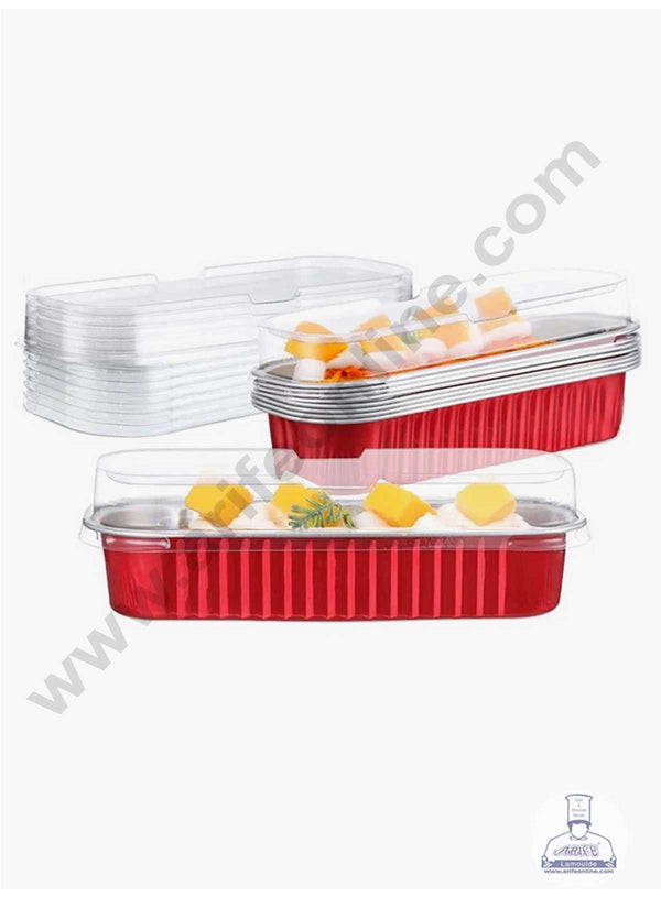 CAKE DECOR™ Rectangle Aluminium Tin Foil Bake & Serve Cup with Lid | Aluminium Containers | Non-Stick Foil Baking Cups - (3 pcs Pack)