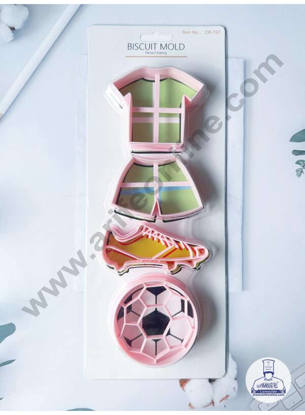 CAKE DECOR™ 4 Pcs Football/Soccer Theme Plastic Biscuit Cutter 3D Cookie Cutter ( SBCK-137 )