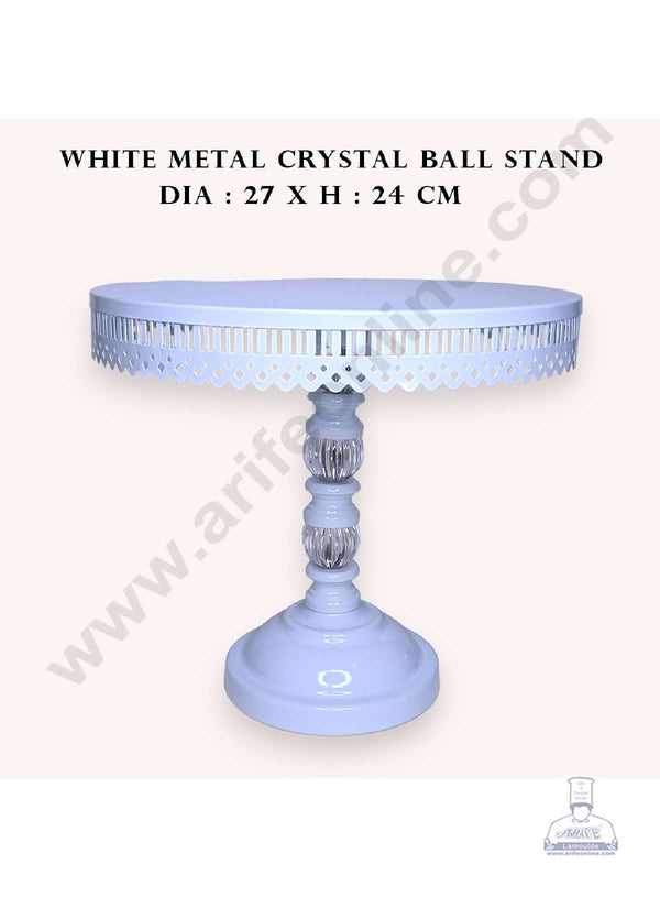 CAKE DECOR™ Antique Style White Metal Cake Stand with Crystal Accents | Dessert Stand | Cupcake Stand