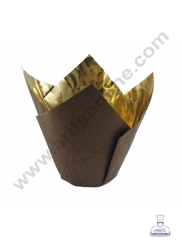 Cake Decor Gold Foil Tulip Cup Shaped Muffin Mould - Brown (100Pcs)
