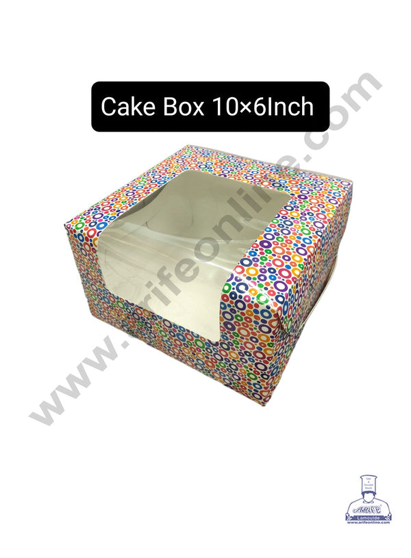Cake Decor 1kg Printed-02 Cake Box Packaging with Clear Display Rectangle Window 10 x 10 x 6 Inch (Pack of 5pcs)