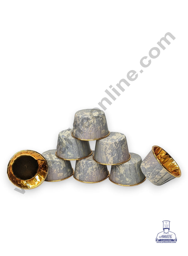 CAKE DECOR™ 50 Pcs Marble Theme Golden Foil Coated Paper Muffin Cups - Cream & Grey (SBDBC-MGC-CGrey)