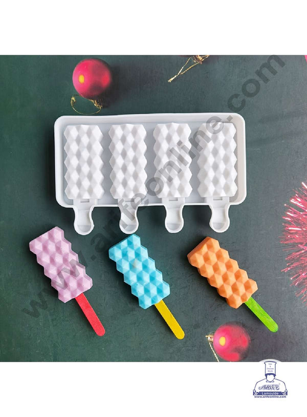 CAKE DECOR™ 4 Cavity Multi Hexagon / Honeycomb Silicone Popsicle And Cakesicle Molds Easy Ice Cream Bar Mould ( SB-D0523 )