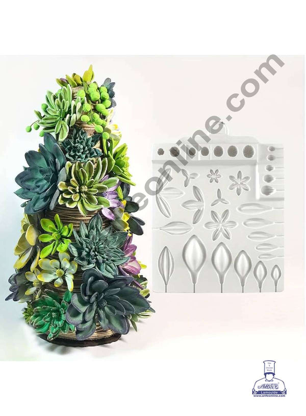 CAKE DECOR™ Silicon 31 Cavity Succulents Flower, Petal, Leaf Silicon Chocolate Mould Jelly Mould SBCM-DYF7276