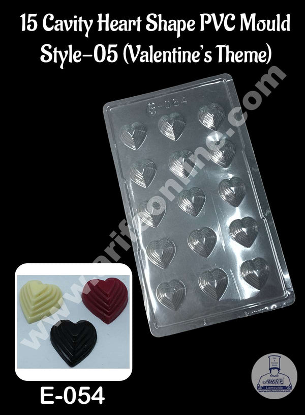 CAKE DECOR™ 15 Cavity Heart Shape PVC Chocolate Mould | Valentine's Theme | E-054 - Style-05 (10 pcs pack)