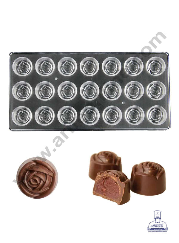 FineDecor 21 Cavity Rose Flower Shaped Polycarbonate Chocolate Mold - ( FD-3424 )