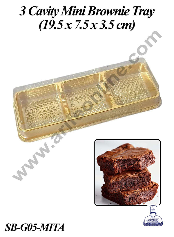 CAKE DECOR™ PVC 3 Cavity Mini Brownie Tray with Lid | Mini Dessert Package - (5 Pcs Pack)