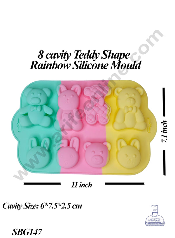 CAKE DECOR™ 8 cavity Teddy Shape Dessert Cake Rainbow Silicone Mould (SBG147)