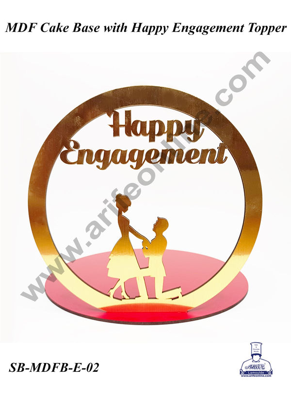 CAKE DECOR™ MDF Cake Base with Happy Engagement Couple Cutout in Round Ring | Cake Decoration - 1 Piece