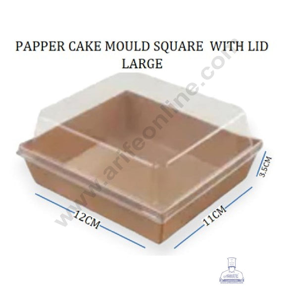 CAKE DECOR™ Square Shape Paper Moulds With Lid - Karft - Large (10 Pcs Pack)