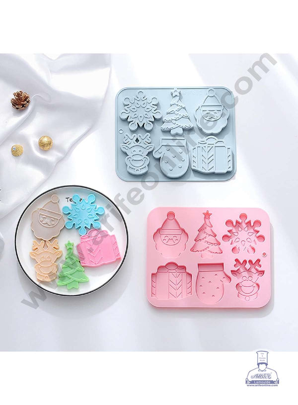 CAKE DECOR™ Silicon 6 Cavity Christmas Theme XMas Tree, Snowflake, Mitten, Deer Silicon Chocolate Mould Jelly Mould SBCM-LBM1207