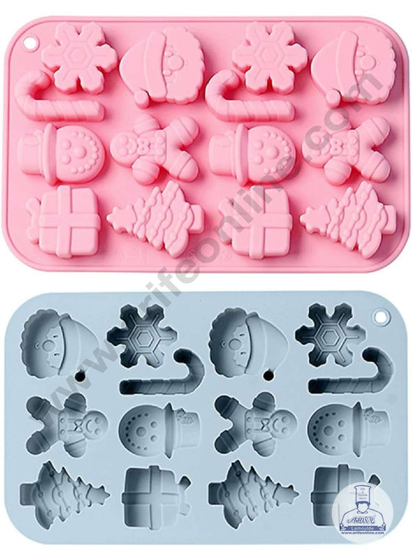 CAKE DECOR™ Silicon 14 Cavity Christmas Theme Gift, XMas Tree, Snowflake, Candy Cane Silicon Chocolate Mould Jelly Mould SBCM-LBM1208