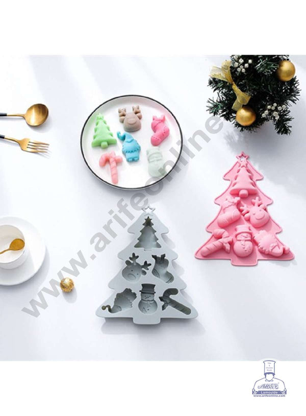 CAKE DECOR™ Silicon 6 Cavity Christmas Theme Tree, Snowman, Deer, Elf, Sock Silicon Chocolate Mould Jelly Mould SBCM-LBM1210