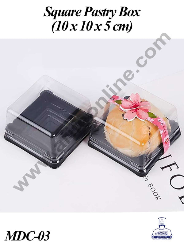 CAKE DECOR™ PVC Square Pastry box with Clear Lid | Cube Box | Dessert Package - (5 Pcs Pack)