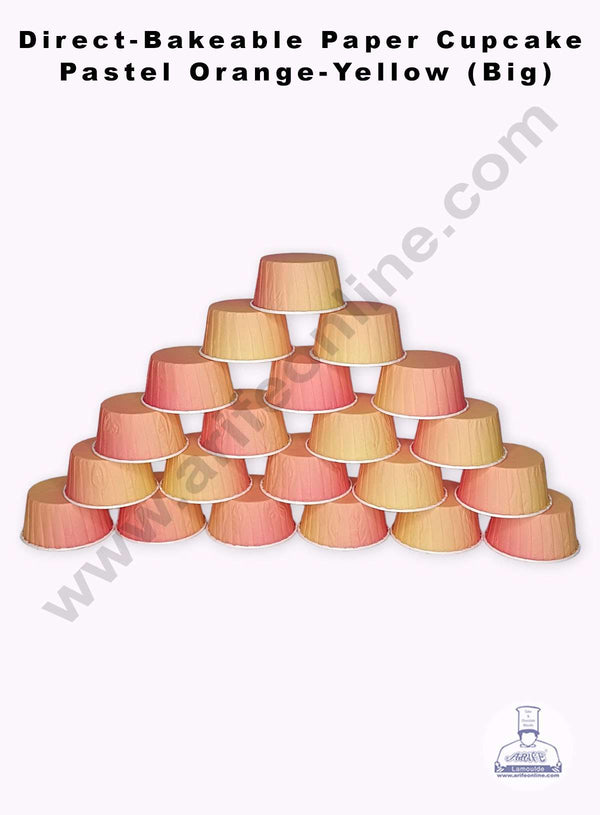 CAKE DECOR™ Pastel Orange-Yellow Gradient Direct Bake-able Paper Muffin Cups - Big (50 Pcs)