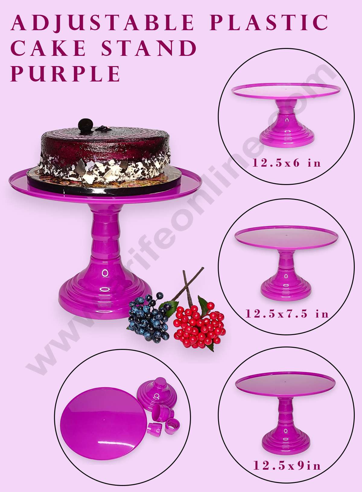 Vintage Lavender Cake Stand CAKE DECOR™ Adjustable Plastic Cake